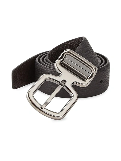 Shop Ermenegildo Zegna Men's Reversible Leather Belt In Black
