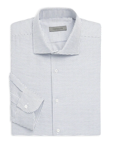 Shop Corneliani Men's Dotted Regular Fit Dress Shirt In Blue White