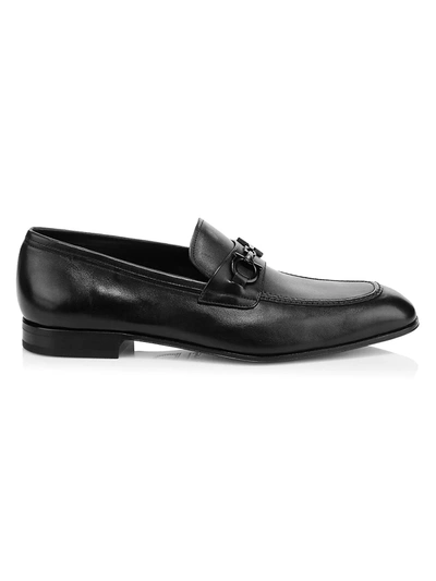 Shop Ferragamo Men's Asten Gancini Bit Leather Loafers In Black