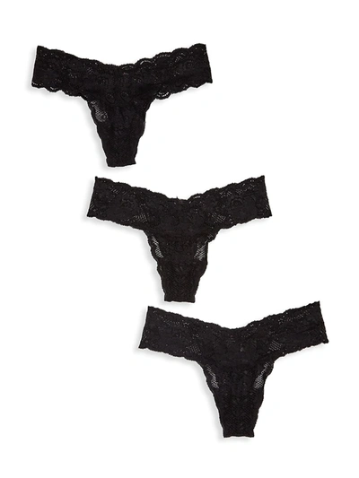 Shop Cosabella Women's Low-rise Lace Thong/pack Of 3 In Black