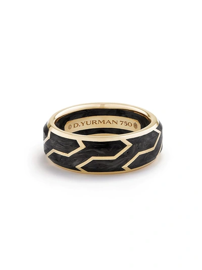 Shop David Yurman Men's 18k Yellow Gold Band Ring In Carbon