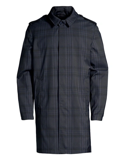 Shop Corneliani Point Collar Plaid Raincoat In Navy