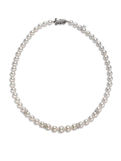 Shop Mikimoto Women's 7mm-9mm White Pearl, Diamond & 18k White Gold Necklace/18"