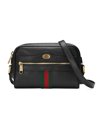 Shop Gucci Women's Mini Ophidia Leather Crossbody Bag In Black