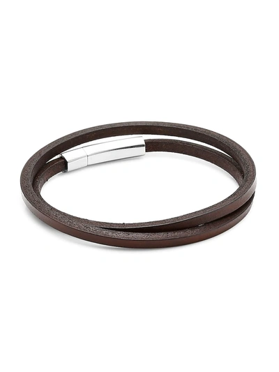 Shop Jonas Studio Men's Village Leather & Stainless Steel Double-wrap Bracelet In Brown