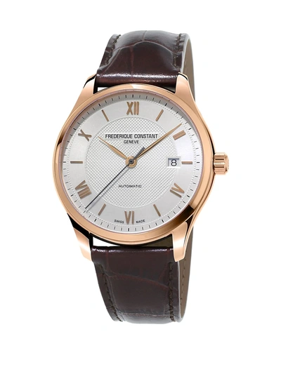 Shop Frederique Constant Classics Index Automatic Stainless Steel And Leather Strap Watch In Brown