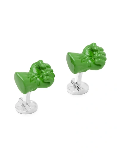 Shop Cufflinks, Inc Men's Marvel 3d Hulk Fist Silver-plated Cufflinks In Green