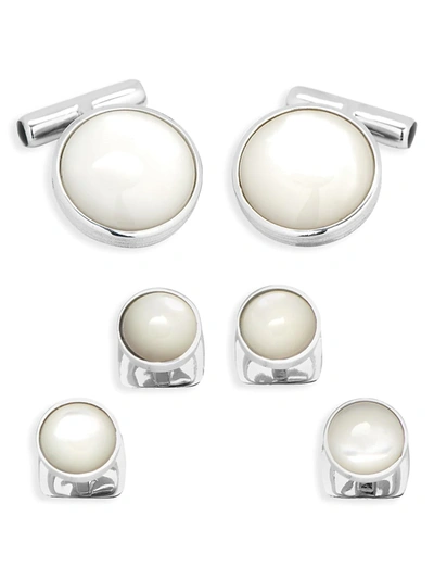 Shop Cufflinks, Inc Men's Ox & Bull Trading Co. 6-piece Sterling Silver & Mother-of-pearl Cufflinks & Studs Set In White