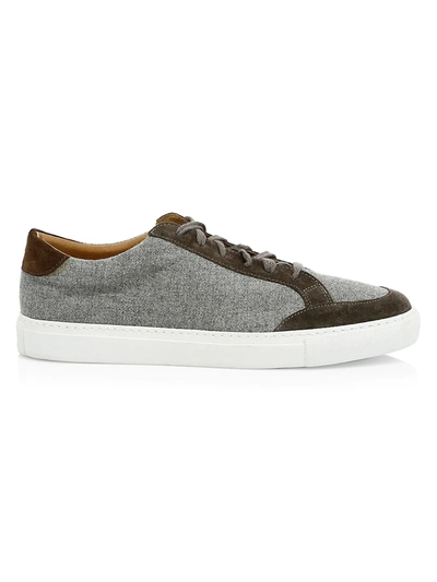 Shop Eleventy Men's Flannel & Suede Low-top Sneakers In Light Grey