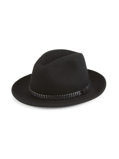 Shop Saks Fifth Avenue Men's Collection Wool & Leather Braid Fedora In Black