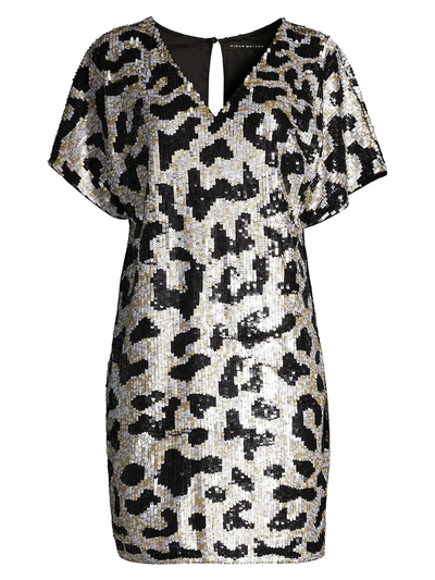Shop Aidan Mattox Women's Sequined Leopard V-neck Dress In Gold Black