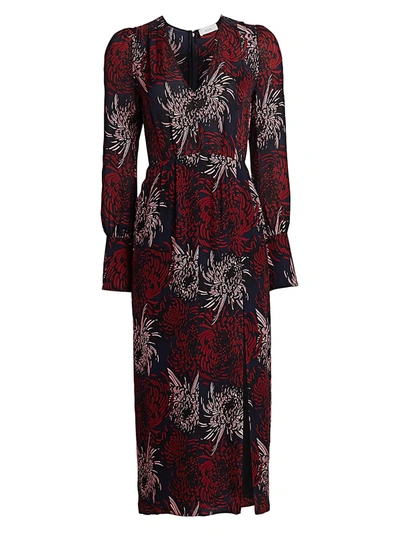 Shop A.l.c Women's Bailey Floral Silk Midi Dress In Midnight Pink Red