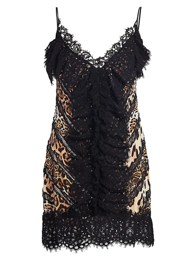 Shop Amen Women's Lace Animal-print Silk Slip Dress In Black