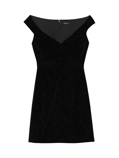 Shop Theory Women's Micro Dotted Off-the-shoulder Mini Dress In Black White