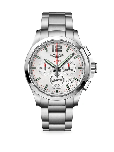 Shop Longines Men's Conquest 42mm Stainless Steel White Chronograph Watch