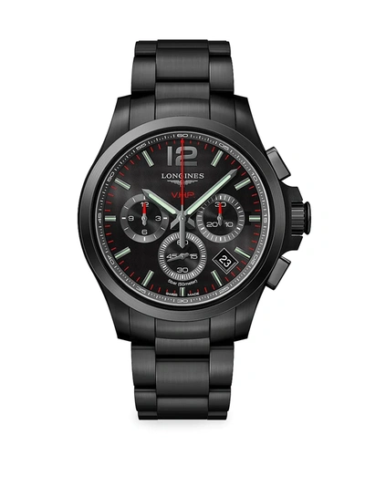 Shop Longines Conquest 42mm Stainless Steel Black Pvd Chronograph Watch