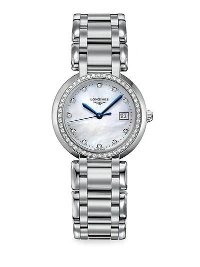 Shop Longines Men's Primaluna 30mm Mother-of-pearl & Diamond Watch In Sapphire