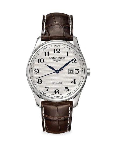 Shop Longines Men's Master Collection Round Leather Strap Watch In Dark Brown