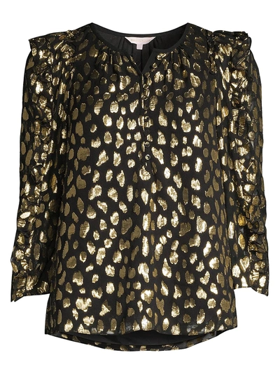 Shop Rebecca Taylor Metallic Leopard Print Blouse In Black Combo