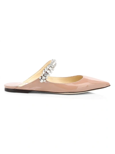 Shop Jimmy Choo Women's Bing Embellished Patent Leather Flat Mules In Ballet Pink