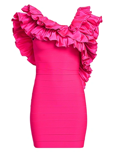 Shop Herve Leger Women's Crisscross Ruffle Mini Dress In Neon Pink