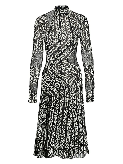 Shop Proenza Schouler Women's Printed Chiffon Panel Stretch-silk Dress In Black White