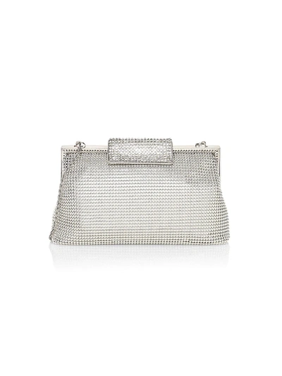 Shop Whiting & Davis Women's Crystal Clasp Metal Mesh Clutch In Silver