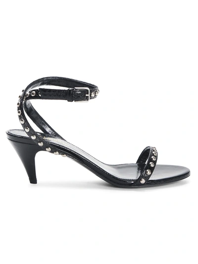 Shop Saint Laurent Women's Kiki Studded Kitten Heel Sandals In Nero