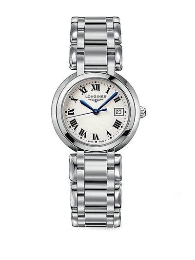 Shop Longines Men's Primaluna Quartz Stainless Steel Watch In Silver