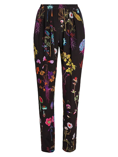 Shop Stella Mccartney Women's Floral-print Silk Trousers In Black