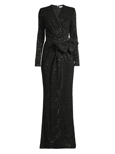 Shop Rebecca Vallance Women's Mona Sequin Wrap Gown In Black