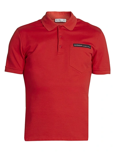Shop Givenchy Men's Logo Tape Pocket Polo In Red