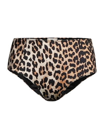 Shop Ganni Women's Recylced Fabric Leopard Bikini Bottom