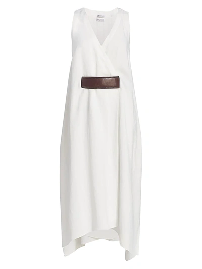 Shop Brunello Cucinelli Women's Belt-insert Sleeveless Midi Dress In White
