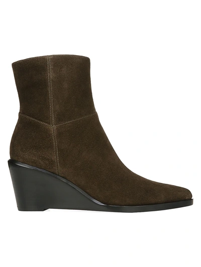 Shop Vince Women's Mavis Suede Wedge Ankle Boots In Military