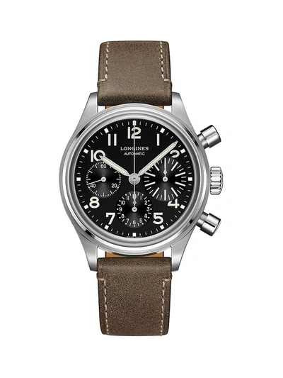 Shop Longines Men's Avigation Bigeye Chronograph 41mm Stainless Steel Leather-strap Watch In Black