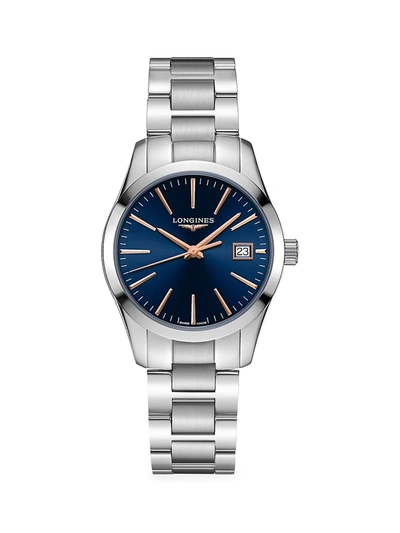 Shop Longines Men's Conquest Classic 34mm Stainless Steel Bracelet Watch In Blue