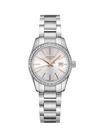 Shop Longines Men's Conquest Classic 29mm Diamond & Stainless Steel Bracelet Watch In Silver