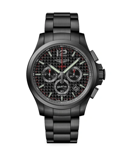 Shop Longines Conquest 44mm Stainless Steel Black Pvd Chronograph Watch