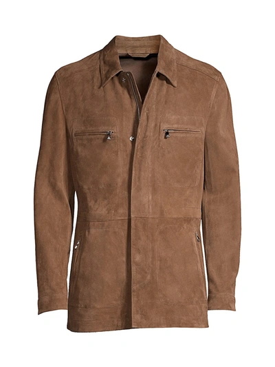 Shop Corneliani Men's Suede Safari Jacket In Brown