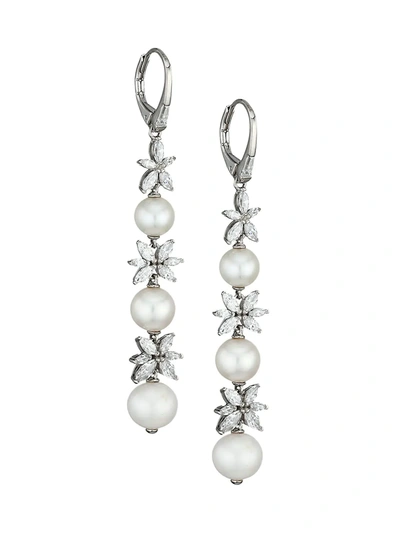 Shop Adriana Orsini Women's Silvertone, 6mm-8.5mm Pearl & Cubic Zirconia Linear Earrings In Rhodium