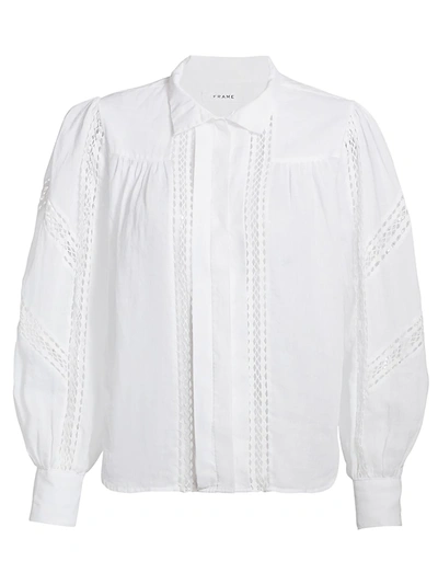 Shop Frame Women's Panel Lace Button-up Shirt In White