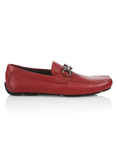 Shop Ferragamo Men's Parigi Leather Driving Loafers In Rosso Pebble