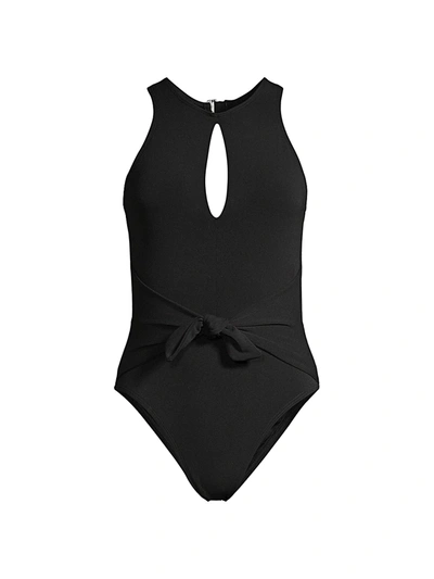 Shop Robin Piccone Ava High-neck Cutout One-piece Swimsuit In Black