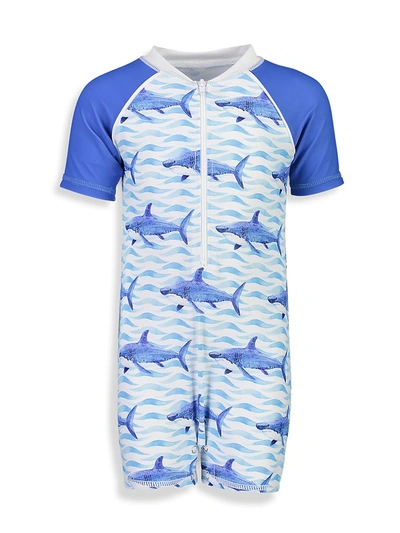 Shop Snapper Rock Baby Boy's School Of Sharks One-piece Sunsuit In Bright Blue