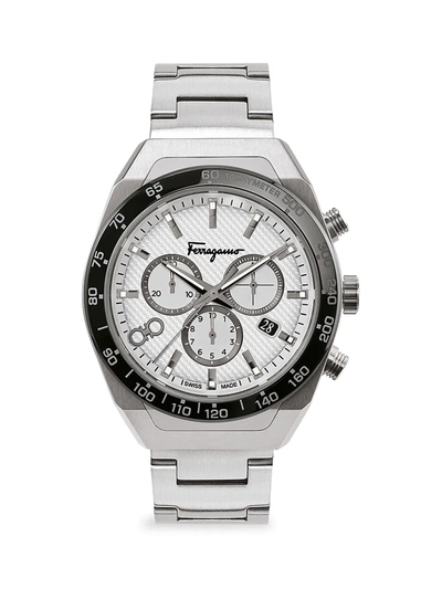 Shop Ferragamo Men's Slx Stainless Steel Bracelet Chronograph Watch In Black