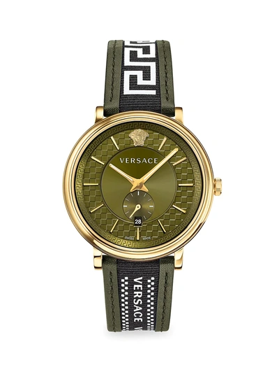 Shop Versace V Circle Greca Edition Two-tone Chronograph Watch In Gold