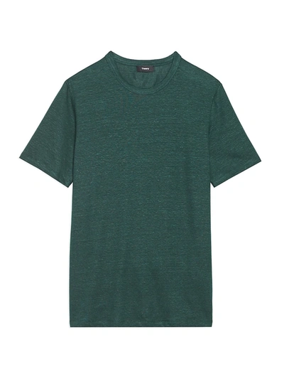 Shop Theory Essential Standard-fit Flex Linen T-shirt In Dark Canopy