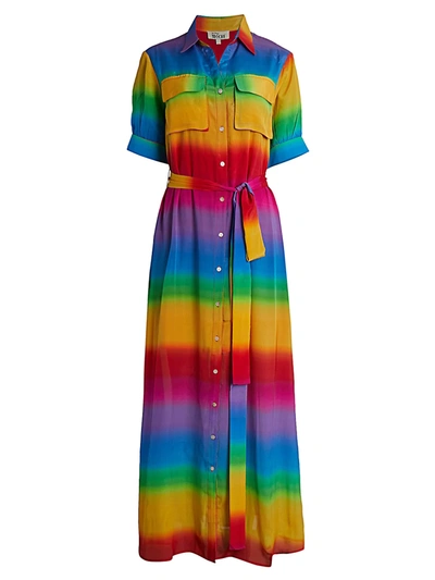 Shop All Things Mochi Iska Rainbow Stripe Silk Shirtdress