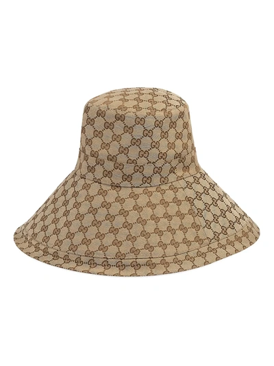 Shop Gucci Women's Gg Canvas Wide Brim Hat In Beige